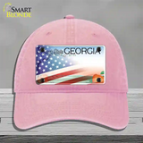 Georgia Peach with American Flag Novelty License Plate Hat Unconstructed Cotton / Pink