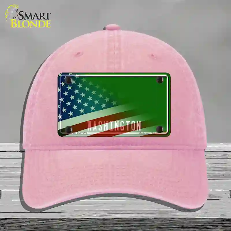 Washington Green with American Flag Novelty License Plate Hat Unconstructed Cotton / Pink