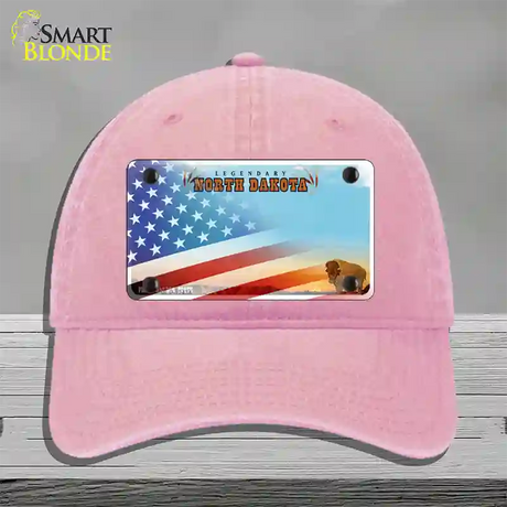 North Dakota Legendary with American Flag Novelty License Plate Hat Unconstructed Cotton / Pink