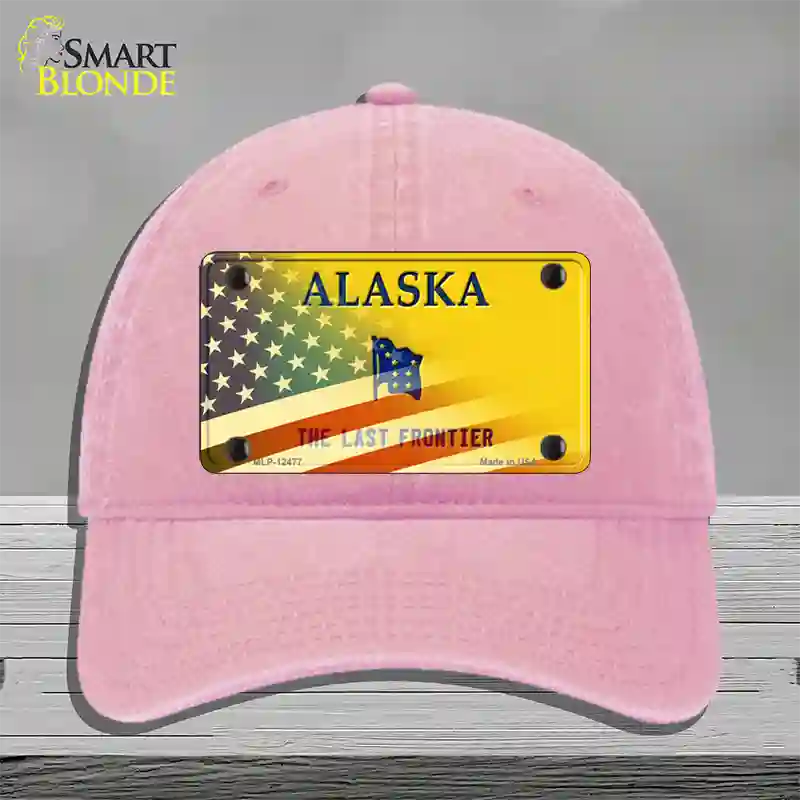 Alaska State Blank Novelty License Plate Hat Unconstructed Cotton / Pink / Alaska Frontier (9509):https | Half American Flag | Yes