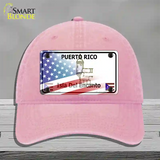 Puerto Rico with American Flag Novelty License Plate Hat Unconstructed Cotton / Pink