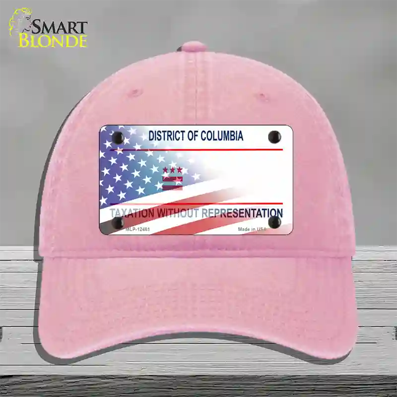 District of Columbia with American Flag Novelty License Plate Hat Unconstructed Cotton / Pink