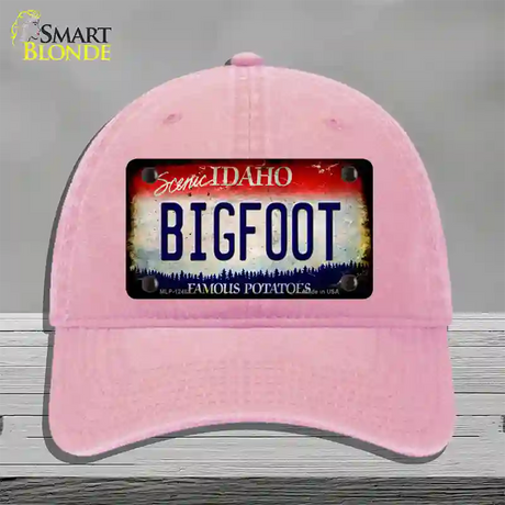 Bigfoot Idaho Novelty License Plate Hat Unconstructed Cotton / Pink