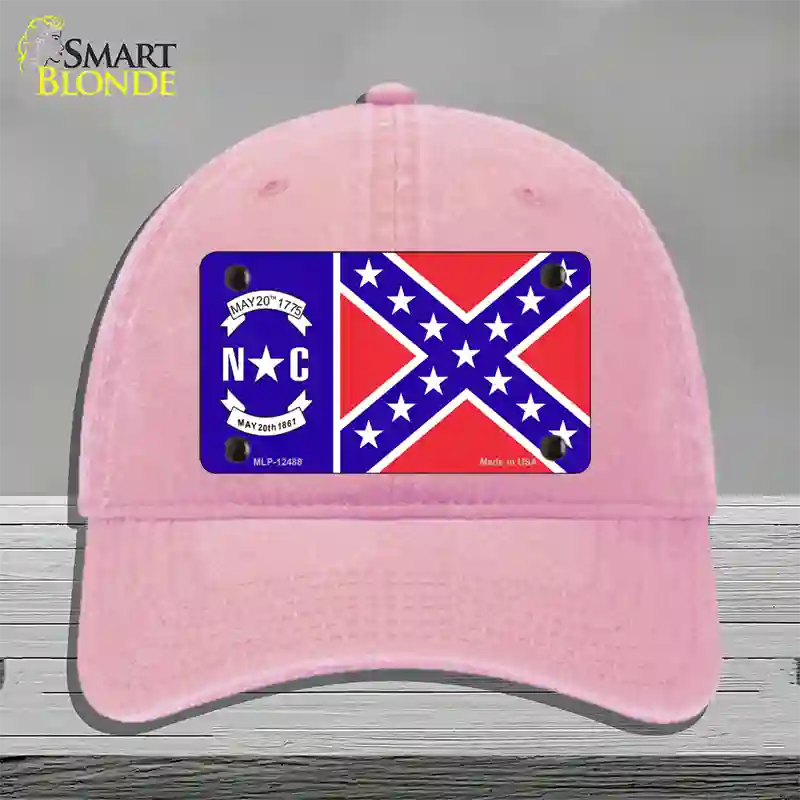 North Carolina Confederate Flag Novelty License Plate Hat Unconstructed Cotton / Pink