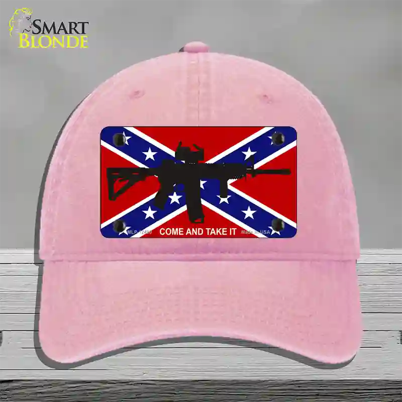 Come and Take It Confederate Flag Novelty License Plate Hat Unconstructed Cotton / Pink