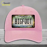 Bigfoot Michigan Novelty License Plate Hat Unconstructed Cotton / Pink