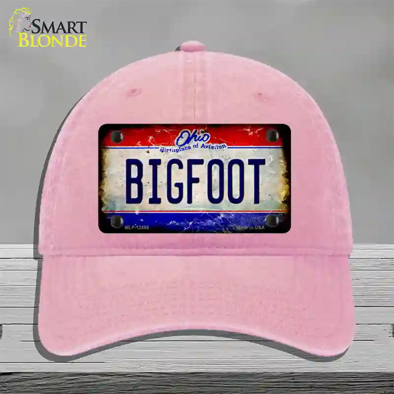 Bigfoot Ohio Novelty License Plate Hat Unconstructed Cotton / Pink