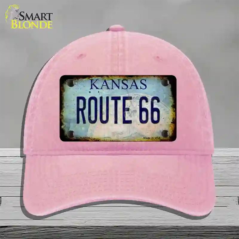 Route 66 Kansas Rusty Novelty License Plate Hat Unconstructed Cotton / Pink