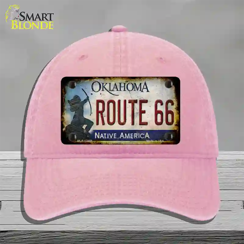 Route 66 Oklahoma Rusty Novelty License Plate Hat Unconstructed Cotton / Pink