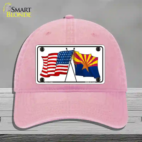 Arizona American Crossed Flags Novelty License Plate Hat Unconstructed Cotton / Pink