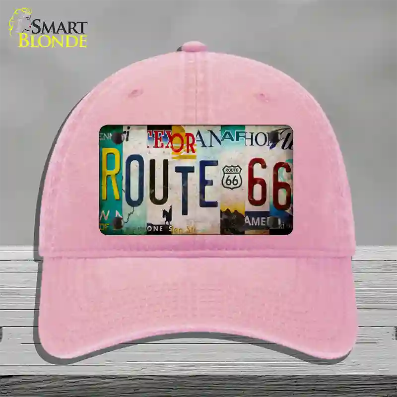 Route 66 Strip Novelty License Plate Hat Unconstructed Cotton / Pink