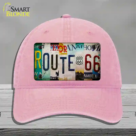 Route 66 Strip Novelty License Plate Hat Unconstructed Cotton / Pink