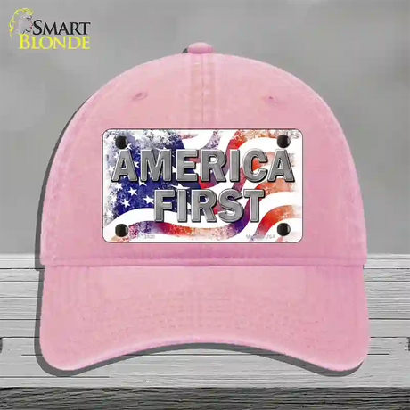 America First Novelty License Plate Hat Unconstructed Cotton / Pink