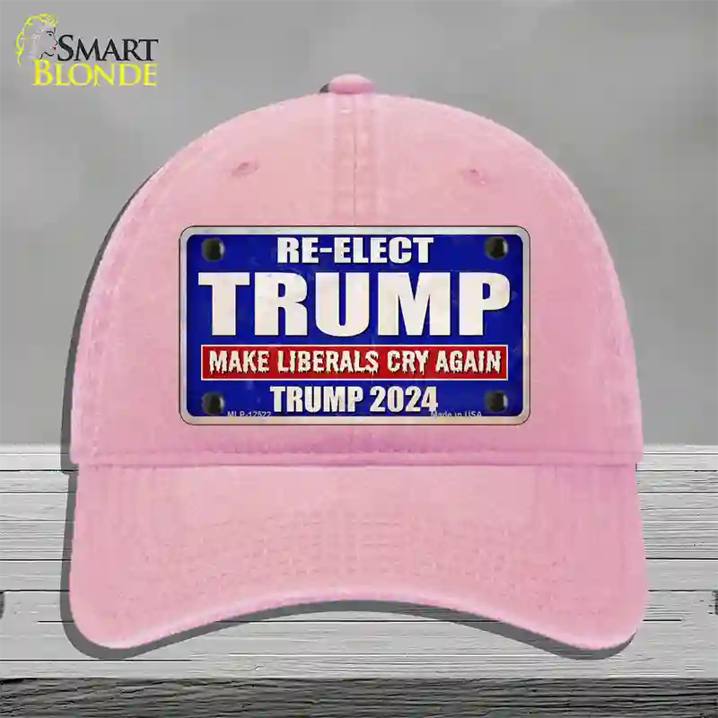 Re-Elect Trump 2024 Blue Novelty License Plate Hat Unconstructed Cotton / Pink