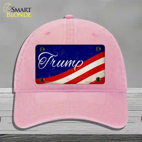 Trump on Waving Flag Novelty License Plate Hat Unconstructed Cotton / Pink