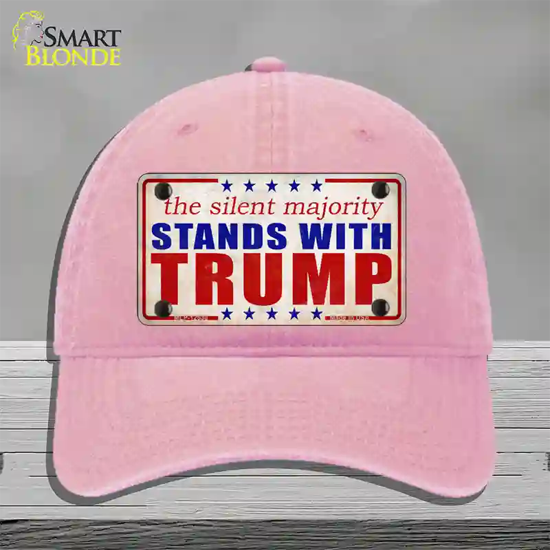 Silent Majority Stands with Trump Novelty License Plate Hat Unconstructed Cotton / Pink