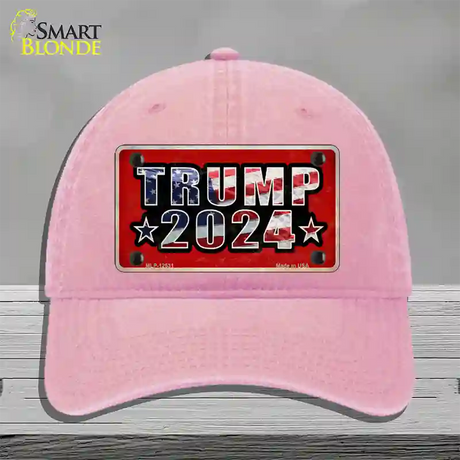 Trump 2024 Flag Novelty License Plate Hat Unconstructed Cotton / Pink