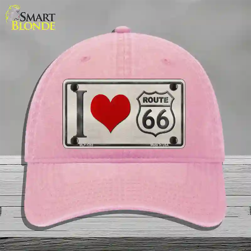 I Love Route 66 Novelty License Plate Hat Unconstructed Cotton / Pink