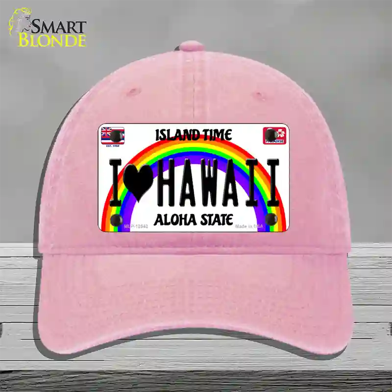 I Love Hawaii Novelty License Plate Hat Unconstructed Cotton / Pink