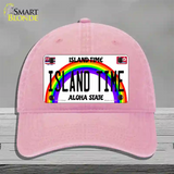 Island Time Hawaii Novelty License Plate Hat Unconstructed Cotton / Pink