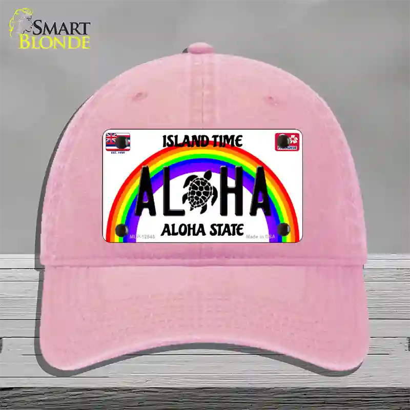 Aloha Turtle Hawaii Novelty License Plate Hat Unconstructed Cotton / Pink