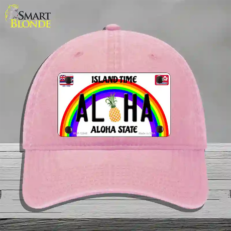 Aloha Pineapple Hawaii Novelty License Plate Hat Unconstructed Cotton / Pink