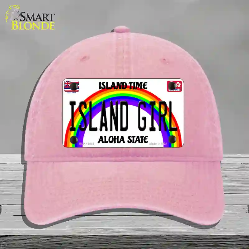 Island Girl Hawaii Novelty License Plate Hat Unconstructed Cotton / Pink