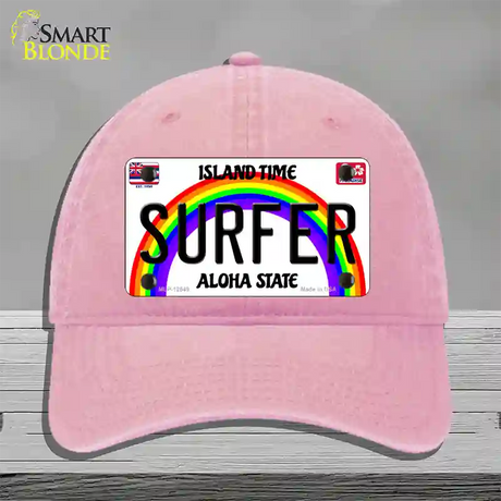 Surfer Hawaii Novelty License Plate Hat Unconstructed Cotton / Pink