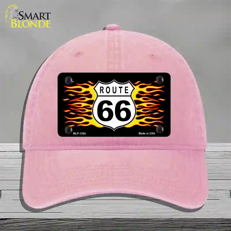 Route 66 Flames Novelty License Plate Hat Unconstructed Cotton / Pink