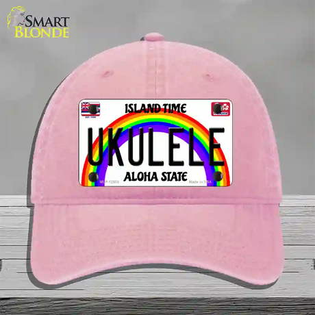 Ukulele Hawaii Novelty License Plate Hat Unconstructed Cotton / Pink