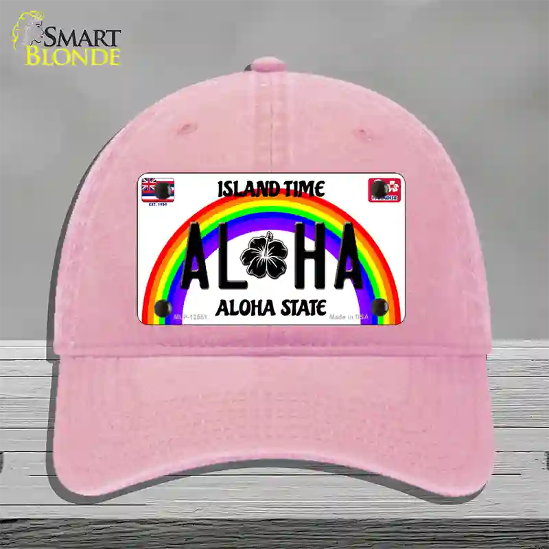 Aloha Hawaii Island Time Novelty License Plate Hat Unconstructed Cotton / Pink