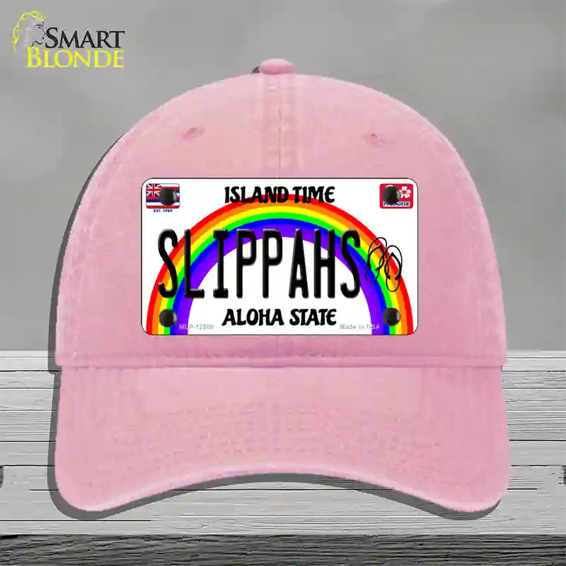 Slippahs Hawaii Novelty License Plate Hat Unconstructed Cotton / Pink