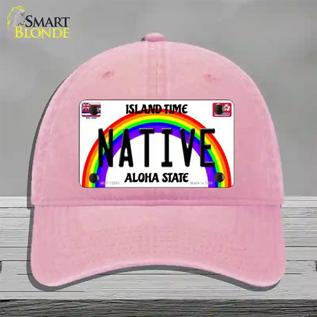 Native Hawaii Novelty License Plate Hat Unconstructed Cotton / Pink