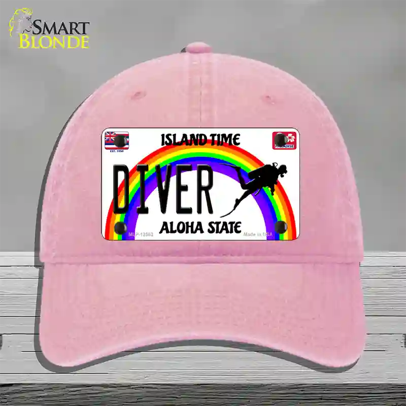 Diver Hawaii Novelty License Plate Hat Unconstructed Cotton / Pink