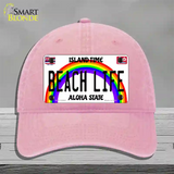 Beach Life Hawaii Novelty License Plate Hat Unconstructed Cotton / Pink