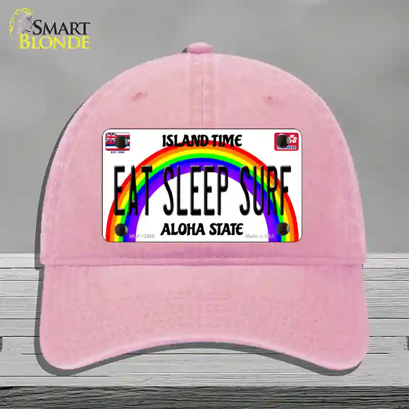 Eat Sleep Surf Hawaii Novelty License Plate Hat Unconstructed Cotton / Pink