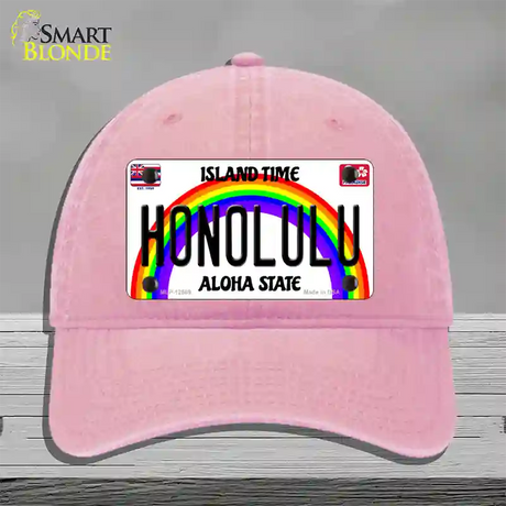 Honolulu Hawaii Novelty License Plate Hat Unconstructed Cotton / Pink