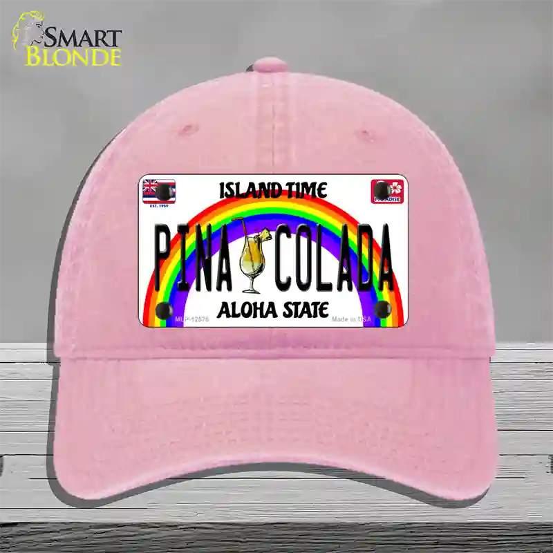 Pina Colada Hawaii Novelty License Plate Hat Unconstructed Cotton / Pink