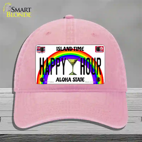 Happy Hour Hawaii Novelty License Plate Hat Unconstructed Cotton / Pink