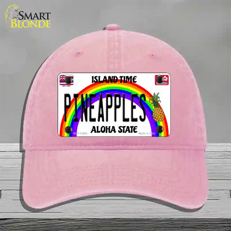 Pineapples Hawaii Novelty License Plate Hat Unconstructed Cotton / Pink