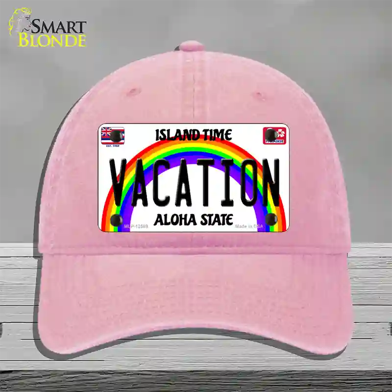 Vacation Hawaii Novelty License Plate Hat Unconstructed Cotton / Pink