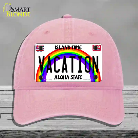 Vacation Hawaii Novelty License Plate Hat Unconstructed Cotton / Pink