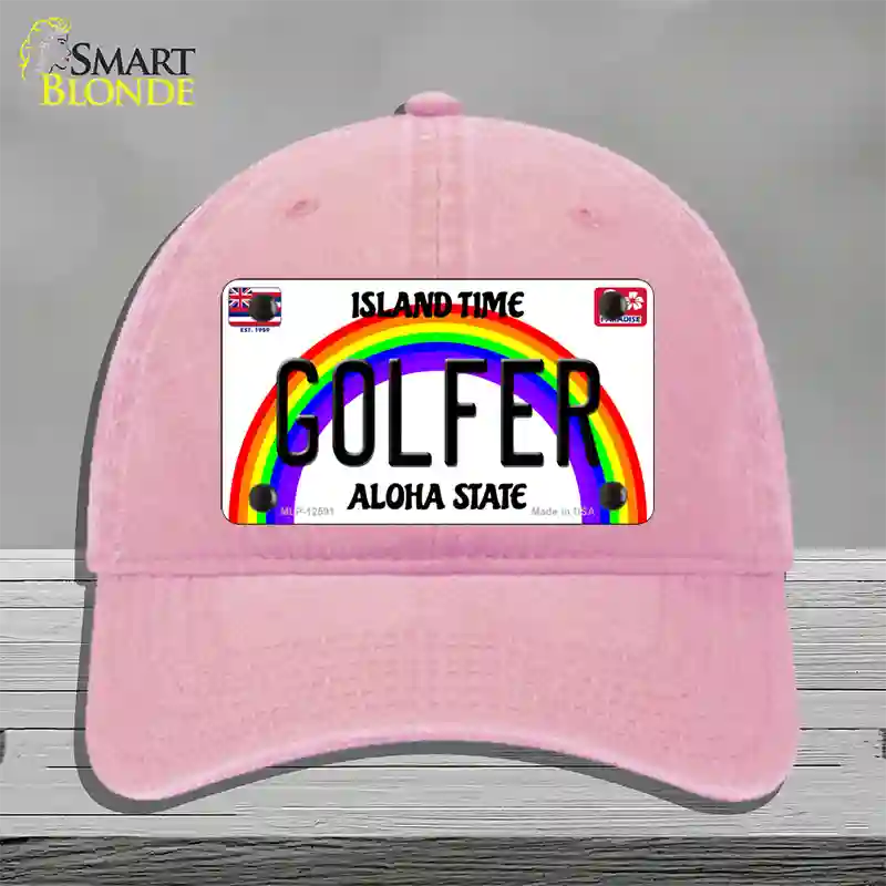 Golfer Hawaii Novelty License Plate Hat Unconstructed Cotton / Pink