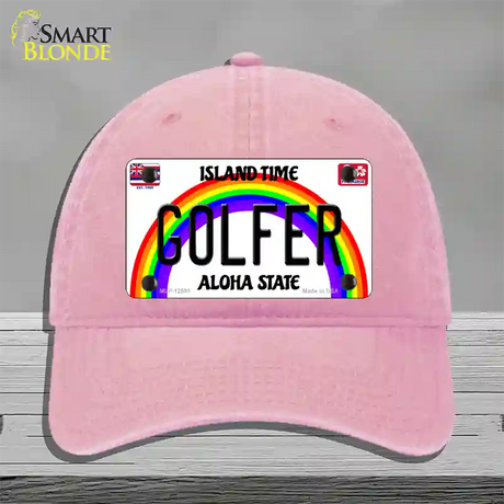 Golfer Hawaii Novelty License Plate Hat Unconstructed Cotton / Pink