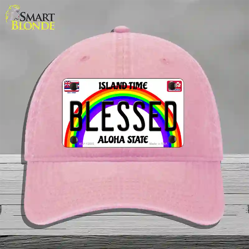 Blessed Hawaii Novelty License Plate Hat Unconstructed Cotton / Pink