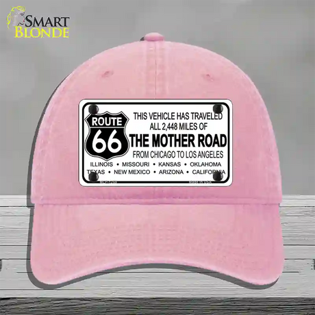 Route 66 The Mother Road Novelty License Plate Hat Unconstructed Cotton / Pink