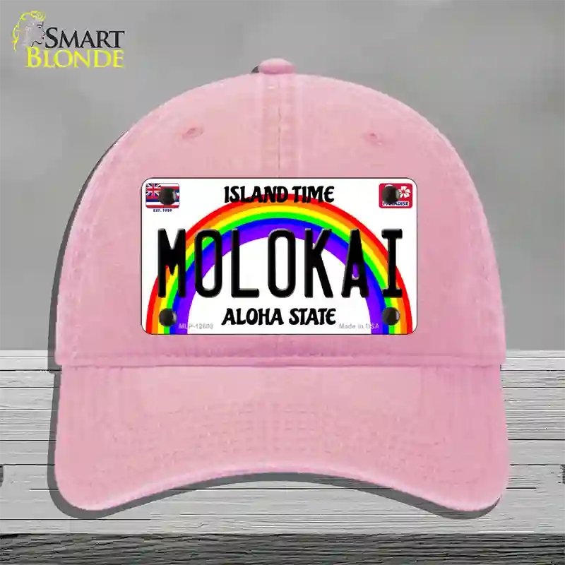 Molokai Hawaii Novelty License Plate Hat Unconstructed Cotton / Pink