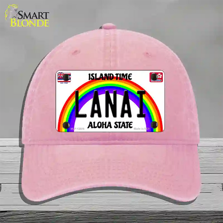 Lanai Hawaii Novelty License Plate Hat Unconstructed Cotton / Pink