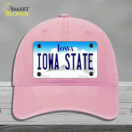 Iowa State Novelty License Plate Hat Tag Unconstructed Cotton / Pink