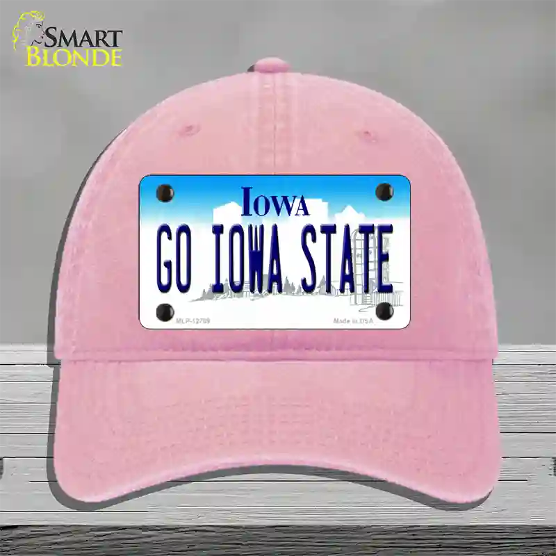 Go Iowa State Novelty License Plate Hat Tag Unconstructed Cotton / Pink